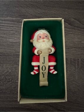 Vintage Santa 'JOY' Hanging Ornament - Red, White, Green